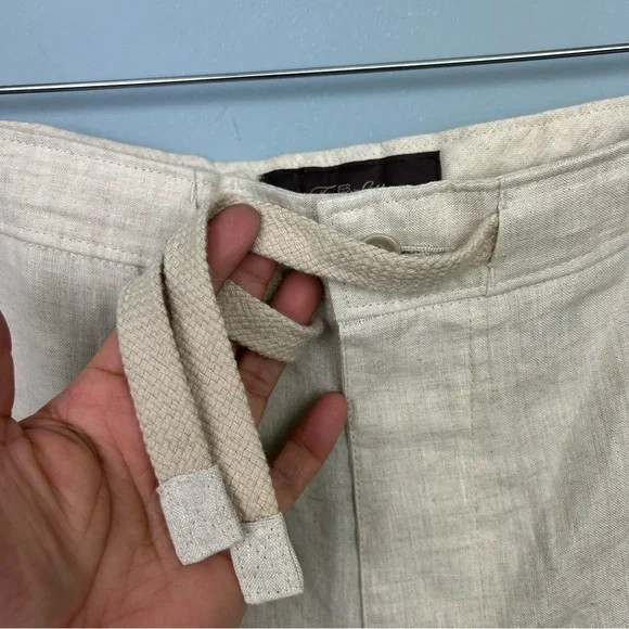 Tasso Elba 100% linen Men’s 36X30 Classic fit casual Pants drawcord waist beige